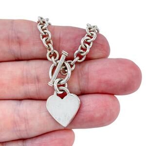 Estate Sterling Silver 925 33.8 Gram Rolo Toggle Heart Charm Necklace 17"